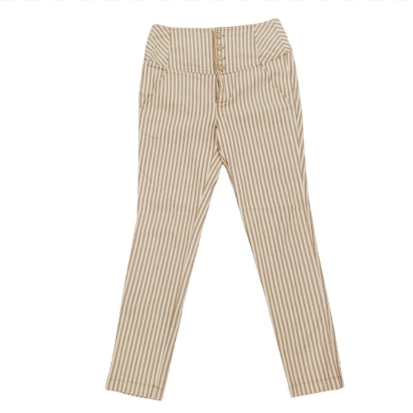 Free People Frankie High Waist Striped Pants Tan/White Ankle Crop - Picture 2 of 5